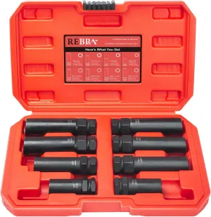 REBRA 6 Spline & 7 Spline Lug Nut Socket Set, Spline Lug Nut Lock Key, Locking Wheel Lug Nut Removal Tool for Easy Installation and Removal of Lug Nuts on Aftermarket Wheels (8-Pieces)