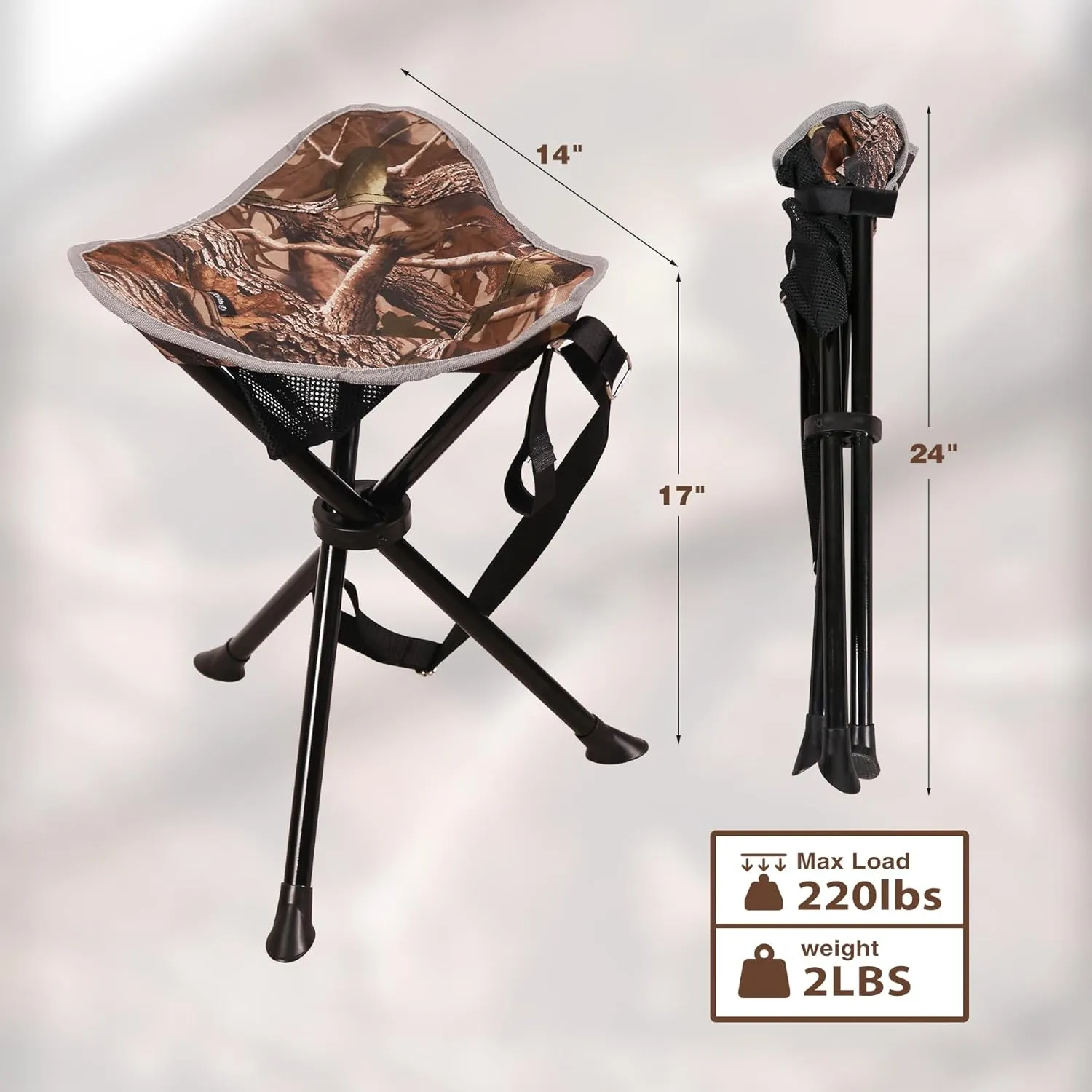 REDCAMP Folding Hunting Stool for Adult, Portable Lightweight 3 Legged Tripod Stool for Fishing Travel Backpacking Hunting Golf