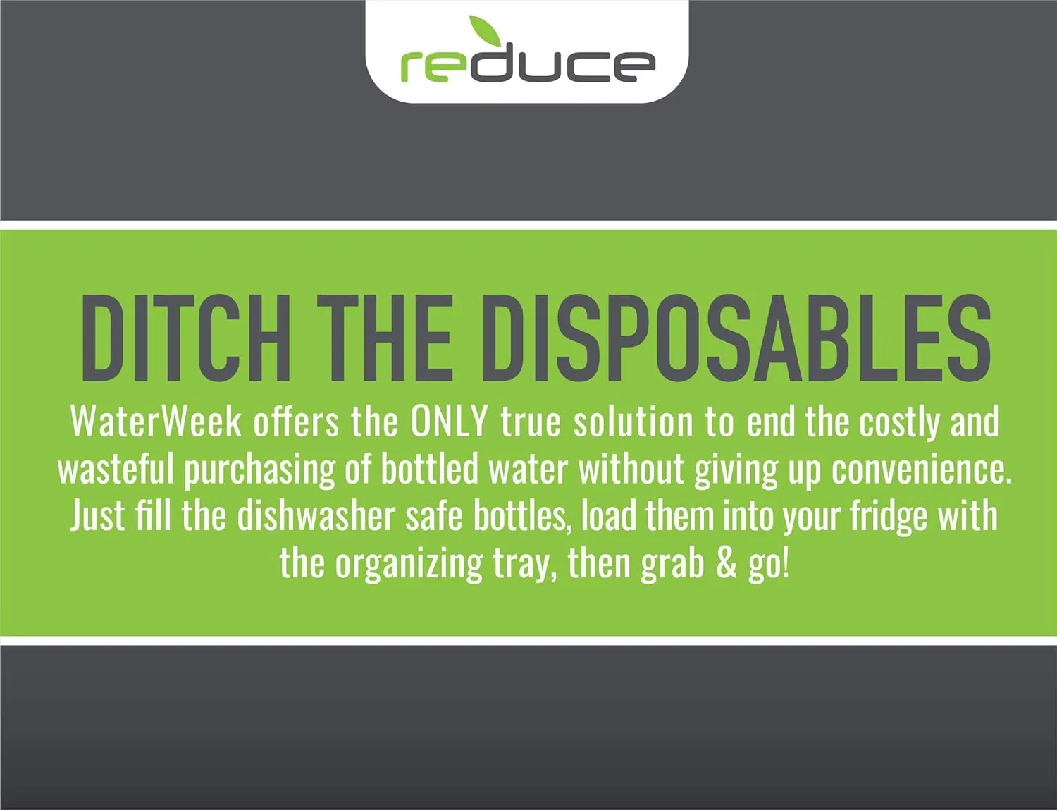 Reduce WaterWeek Reusable Water Bottle Set, 20oz - Plastic Reusable Water Bottle Set of 5, Plus Fridge Tray - BPA-Free, Leak Proof Twist Off Cap - Score