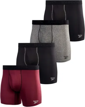 Reebok Mens Boxer Briefs - 4 Pack Stretch Performance Mens Underwear Boxers with Functional Fly Pouch (Sizes: S-XL)