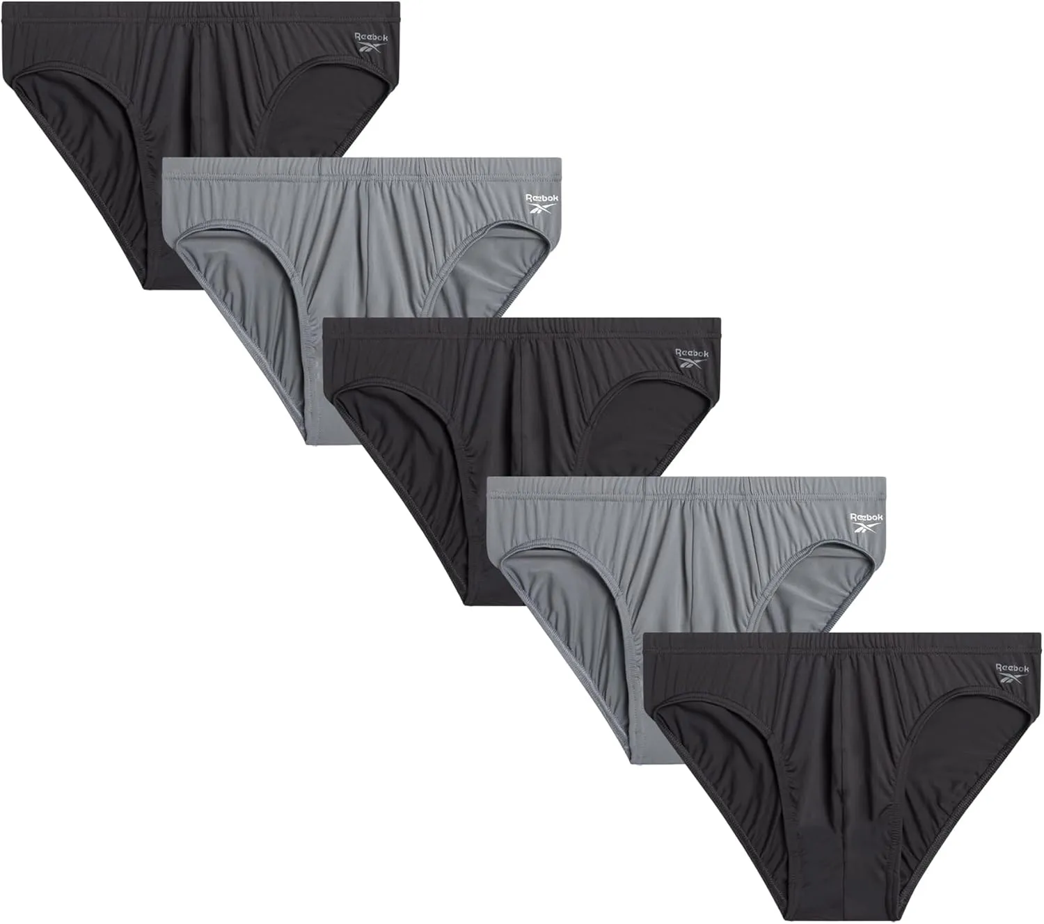 Reebok Men's Briefs - 5 Pack Quick Dry Low Rise Performance Underwear Briefs - Soft Stretch Athletic Men's Bikini Briefs S-XL