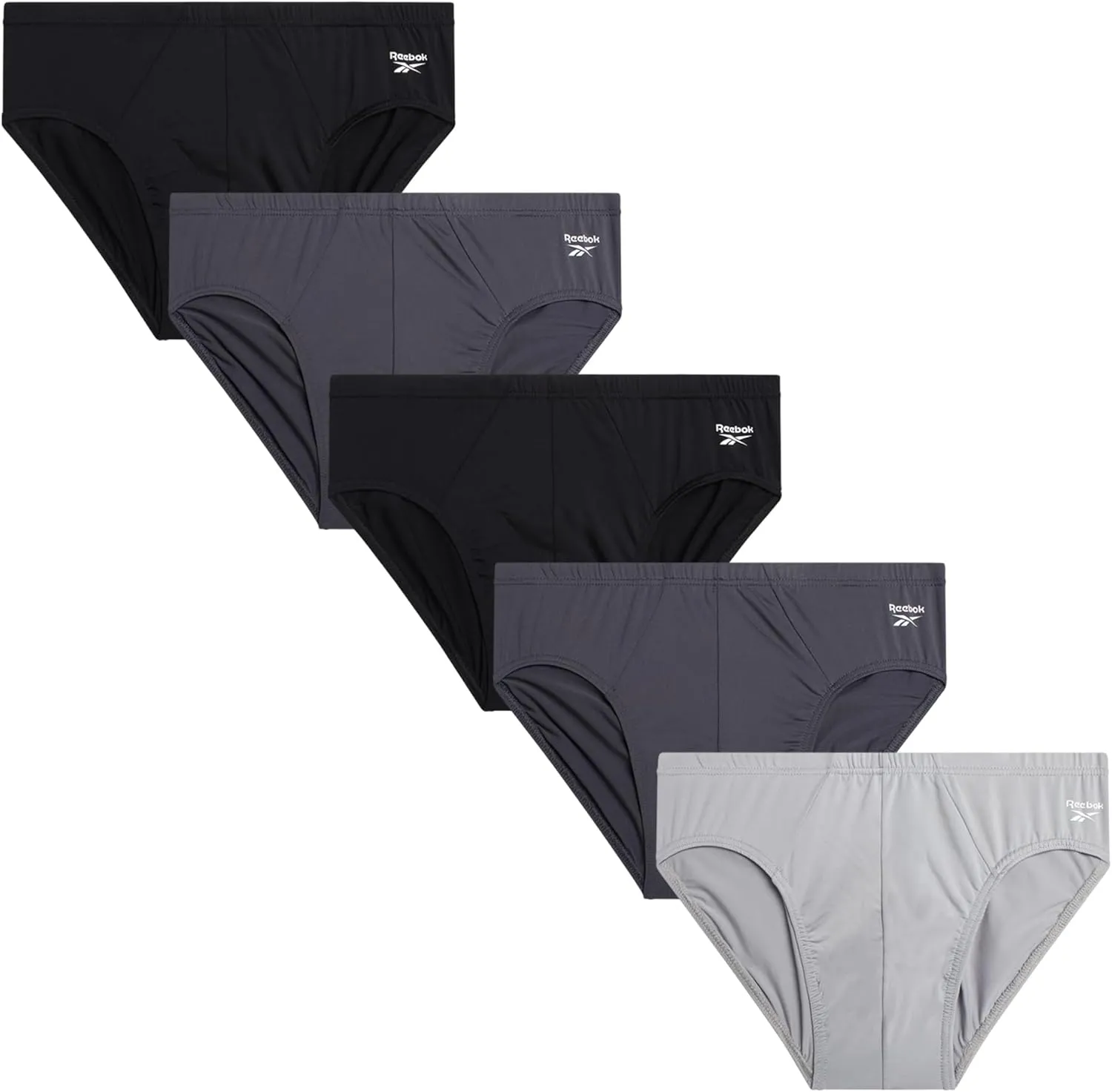 Reebok Men's Briefs - 5 Pack Quick Dry Low Rise Performance Underwear Briefs - Soft Stretch Athletic Men's Bikini Briefs S-XL