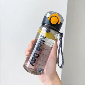 Refillable Water Bottles 400ml Water Bottle with Time Marker Girl Boy Portable Clear Plastic Sports Water Bottles Drinking Bottle Drinking Cup Sports Water Bottle (Color : B-black)
