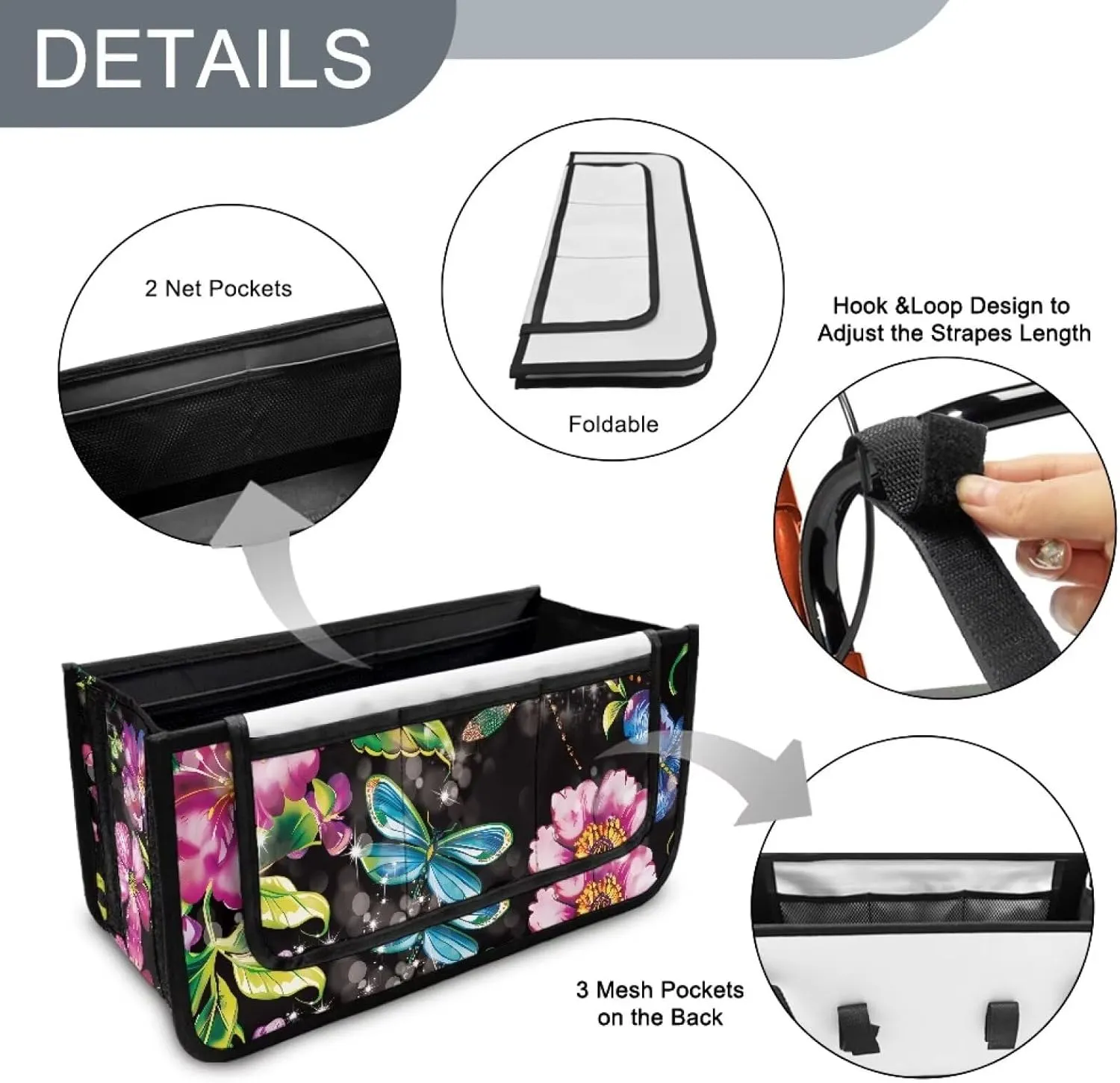 Retro Dragonfly Flowers Rollator Bag Tote Organizer for Universal Walkers Walker Bag Mobility Aid Accessory Pouch for Seniors in Assisted Living