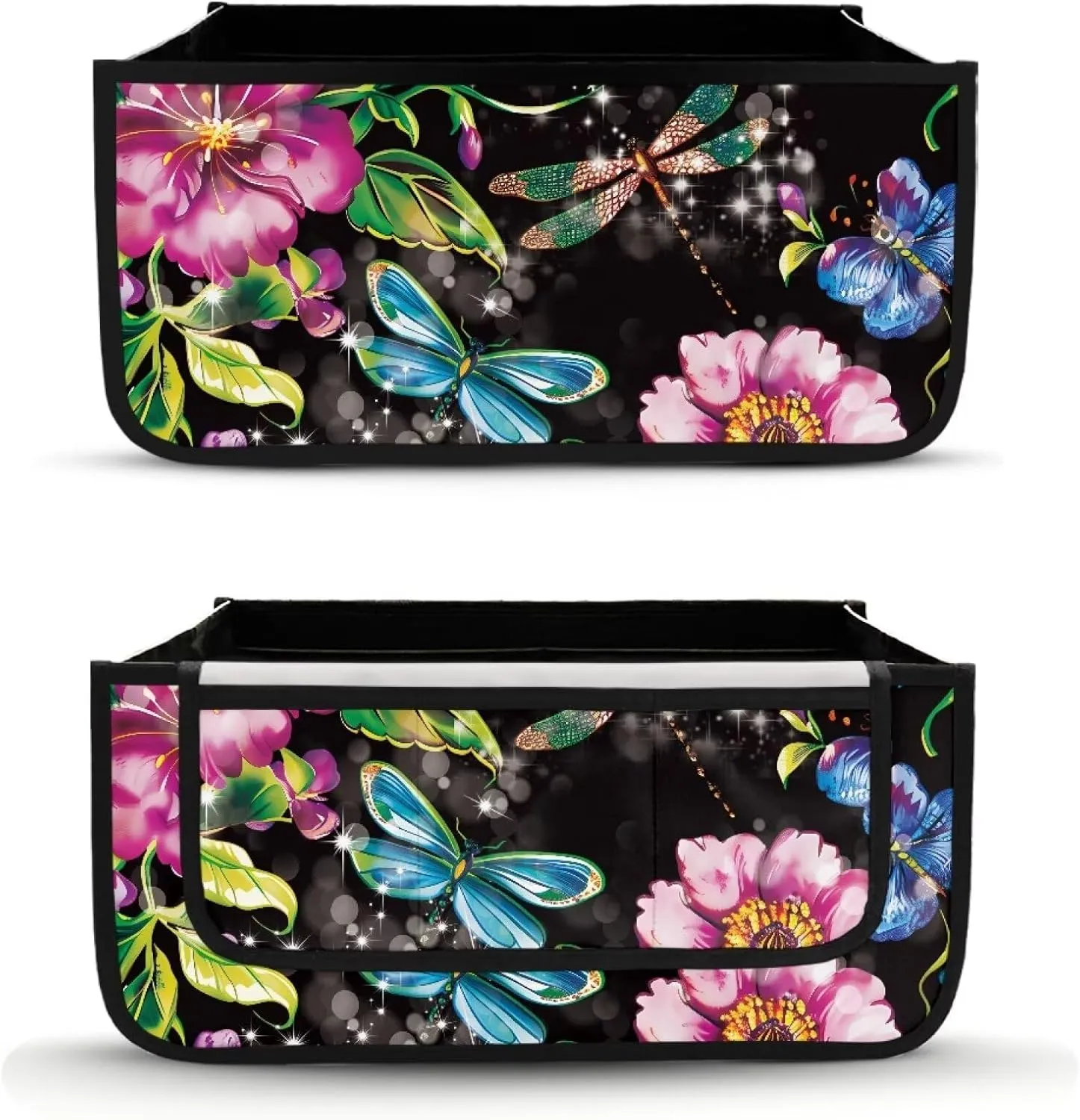 Retro Dragonfly Flowers Rollator Bag Tote Organizer for Universal Walkers Walker Bag Mobility Aid Accessory Pouch for Seniors in Assisted Living