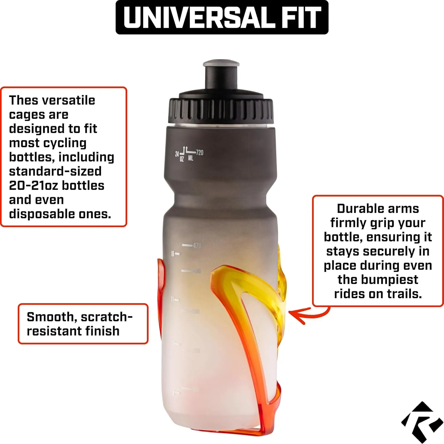 Revere Ultra-Light Bike Water Bottle Holder – Durable Bicycle Bottle Cage for Road, MTB, & Mountain Bikes – 2-Pack with Screws & Installation Tool – Premium Cycling Accessories (Yellow/Orange)