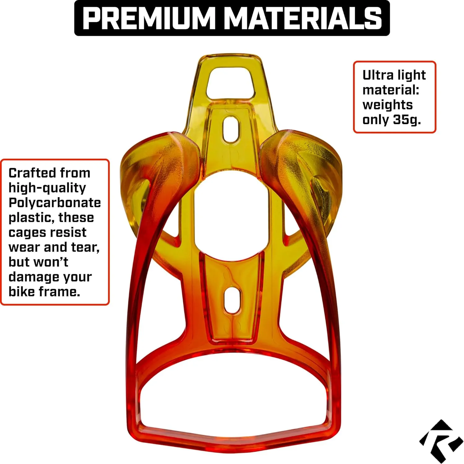 Revere Ultra-Light Bike Water Bottle Holder – Durable Bicycle Bottle Cage for Road, MTB, & Mountain Bikes – 2-Pack with Screws & Installation Tool – Premium Cycling Accessories (Yellow/Orange)