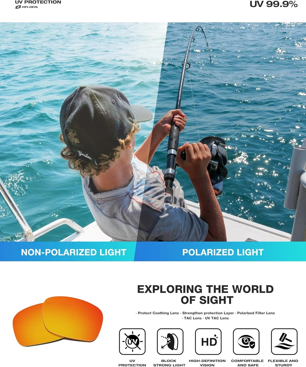 RIVBOS Polarized Sports Sunglasses Driving Sun Glasses Shades for Men Women Tr90 Frame for Cycling Fishing Running RB831