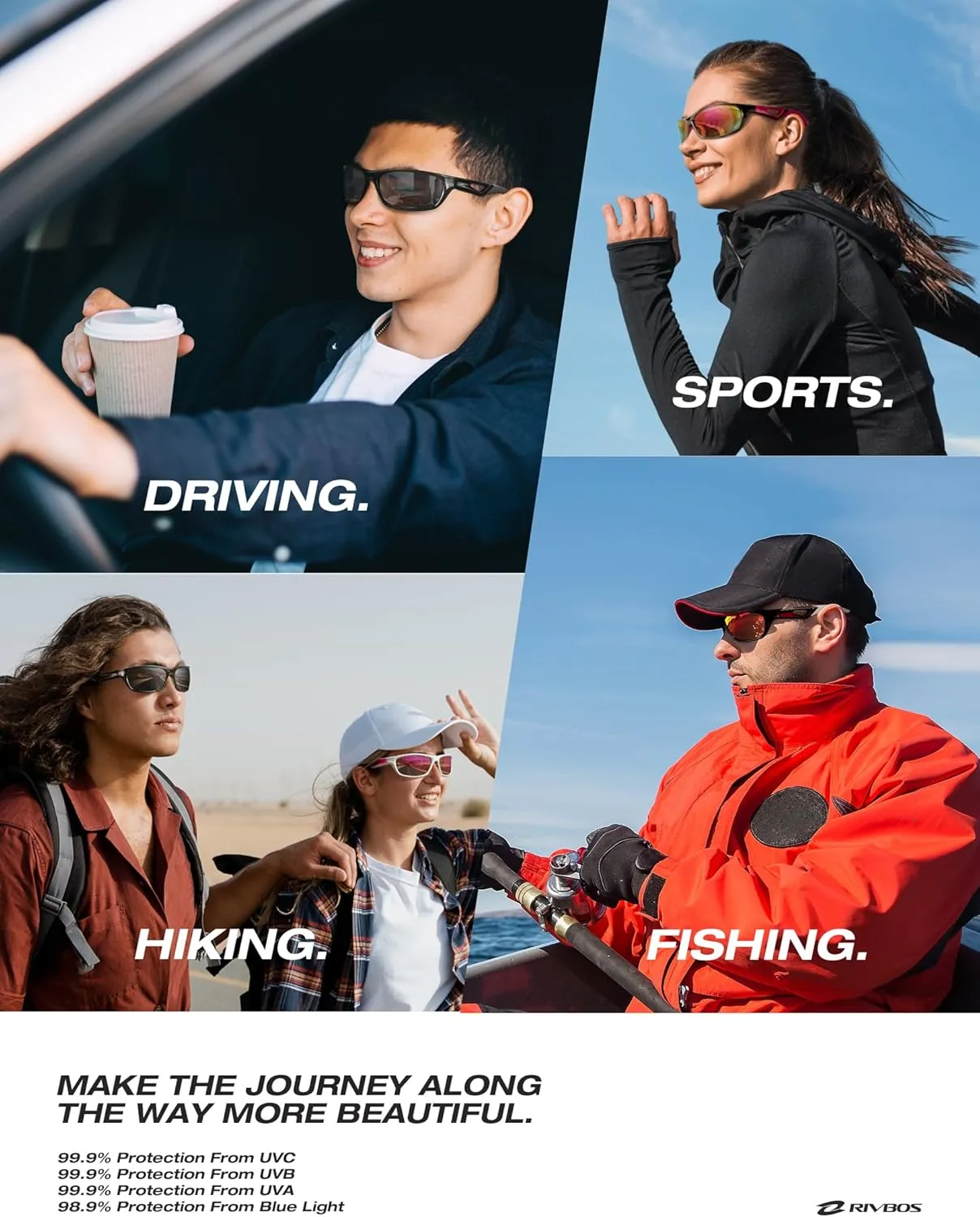 RIVBOS Polarized Sports Sunglasses Driving Sun Glasses Shades for Men Women Tr90 Frame for Cycling Fishing Running RB831