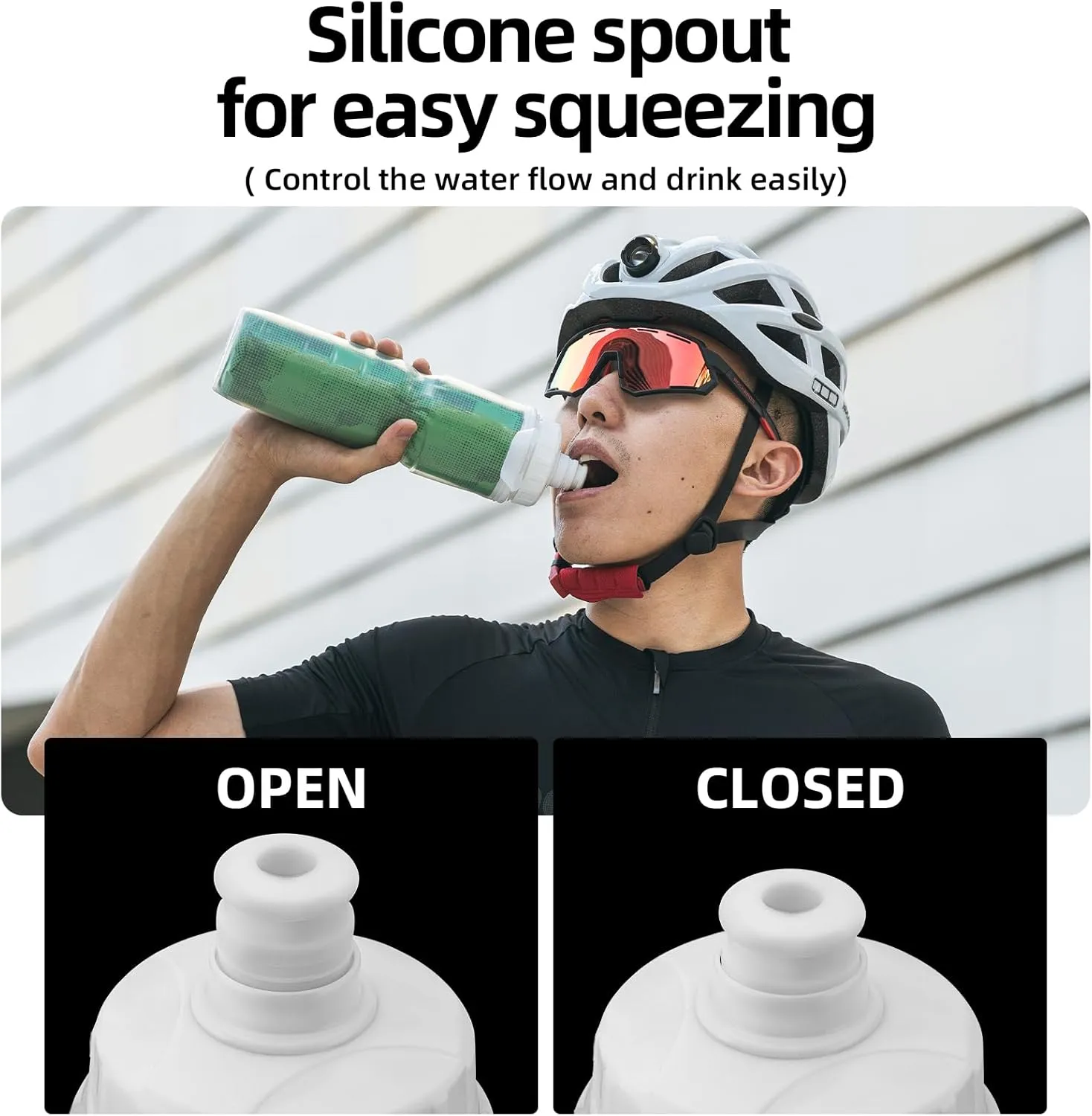 ROCKBROS 24OZ Insulated Bike Water Bottles Keep Water Cool, Leak-Proof Cycling Water Bottle with Handle, Bicycle Water Bottle Easy to Squeeze