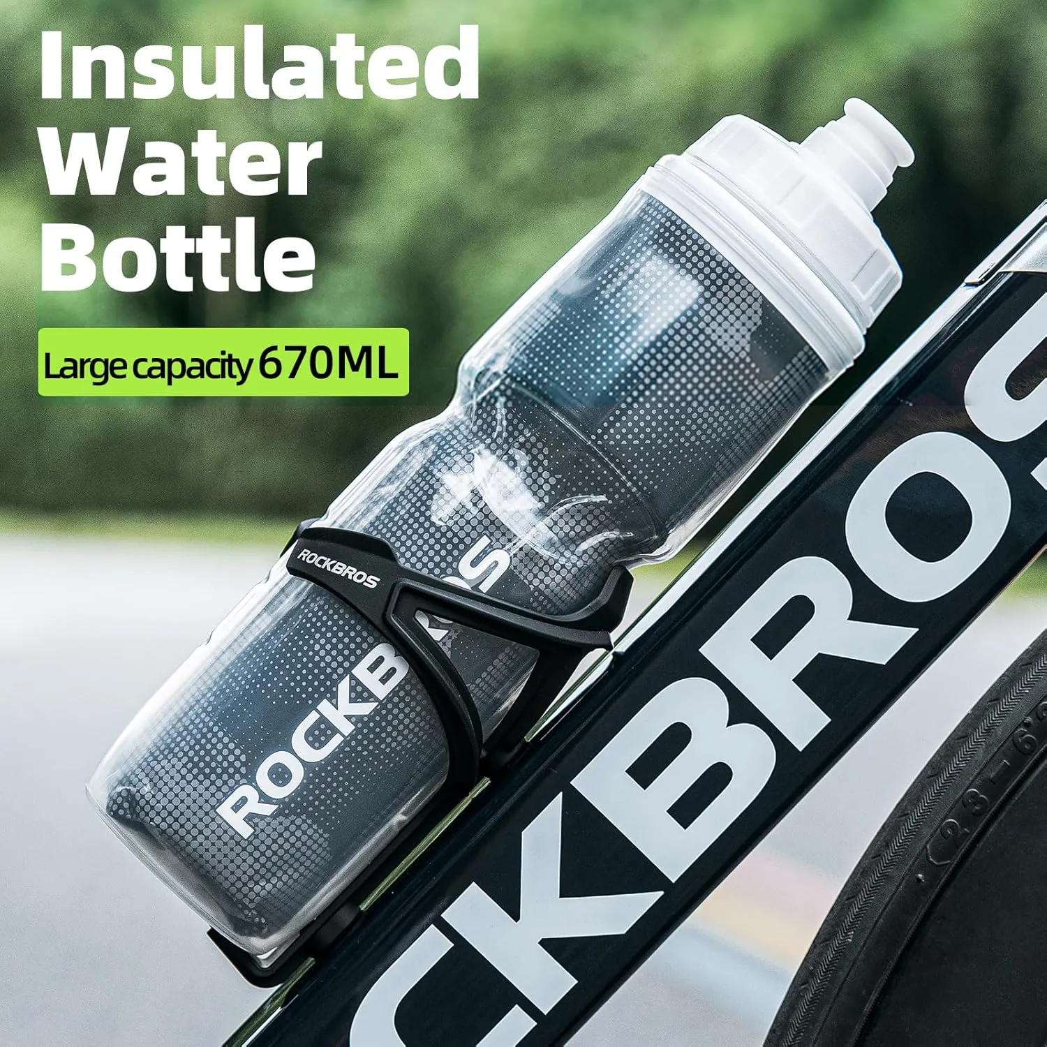 ROCKBROS 24OZ Insulated Bike Water Bottles Keep Water Cool, Leak-Proof Cycling Water Bottle with Handle, Bicycle Water Bottle Easy to Squeeze
