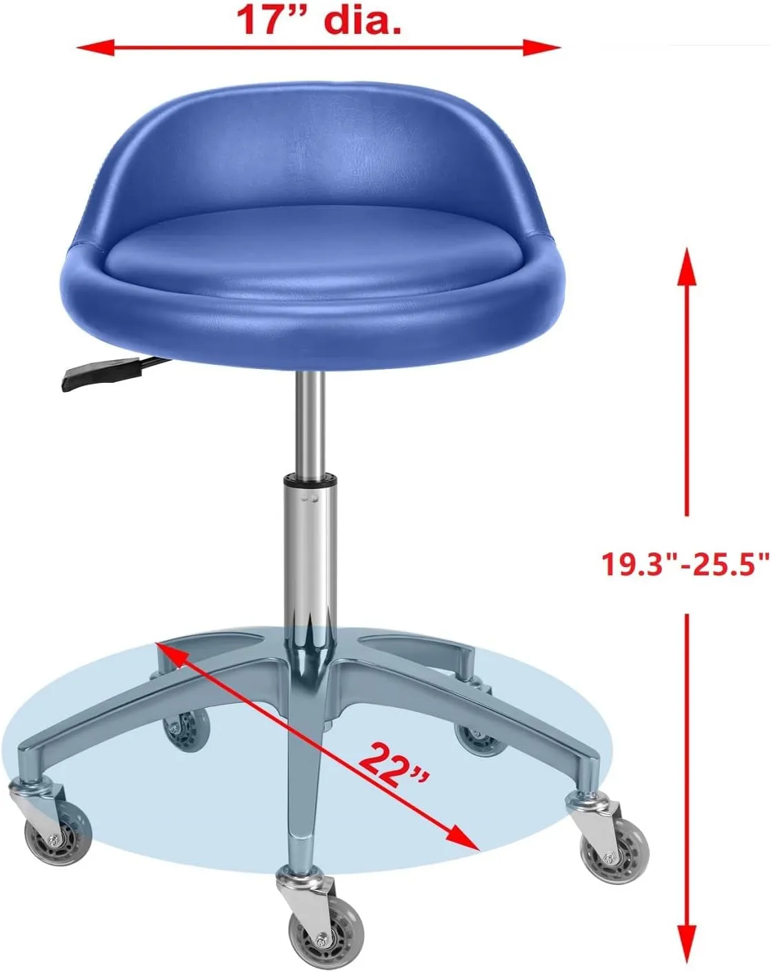 Rolling Salon Stool Chair with Back Support - Height Adjustable Hydraulic Stool with Wheels - Heavy Duty Swivel Stools 400lb Capacity for Home Salon Facial Spa Massage Clinic and Work Bench (Blue)