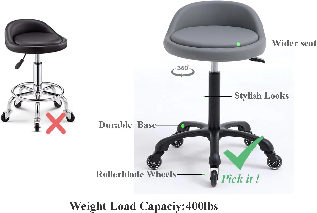Rolling Salon Stool Chair with Back Support Hydaulic Height Adjustable on Swivel Wheels Heavy Duty for Hair Cutting Esthetician Tatto Beauty Spa Bar Lab Clinic Kitchen Office Home (Dark Gray)