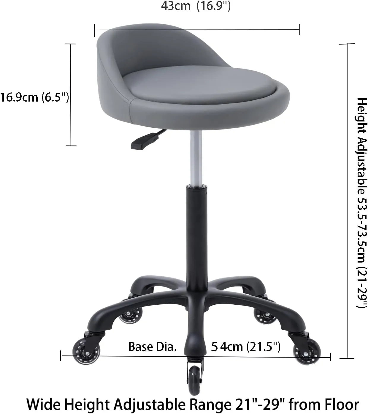 Rolling Salon Stool Chair with Back Support Hydaulic Height Adjustable on Swivel Wheels Heavy Duty for Hair Cutting Esthetician Tatto Beauty Spa Bar Lab Clinic Kitchen Office Home (Dark Gray)