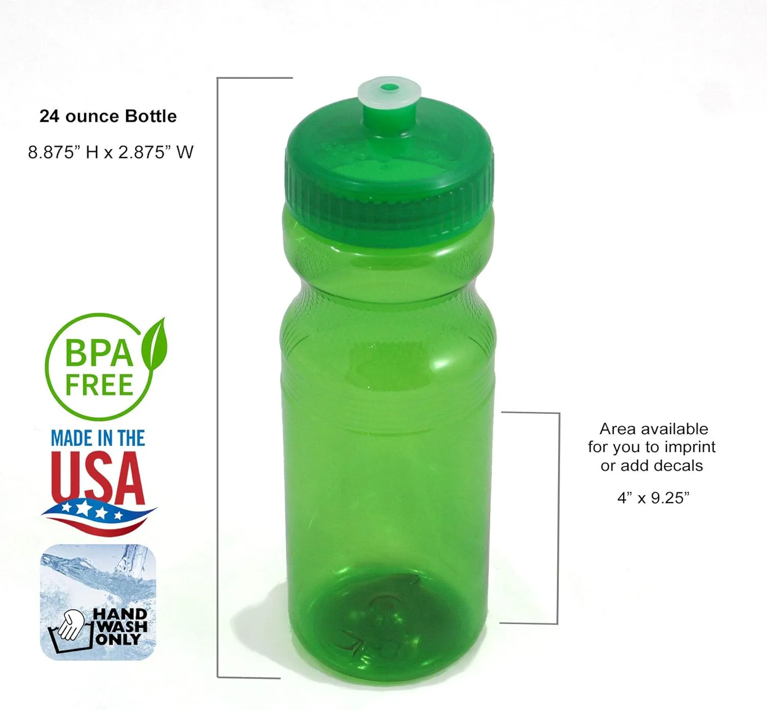 Rolling Sands 24 Ounce BPA-Free Plastic Water Bottles, Set of 10, Made in USA