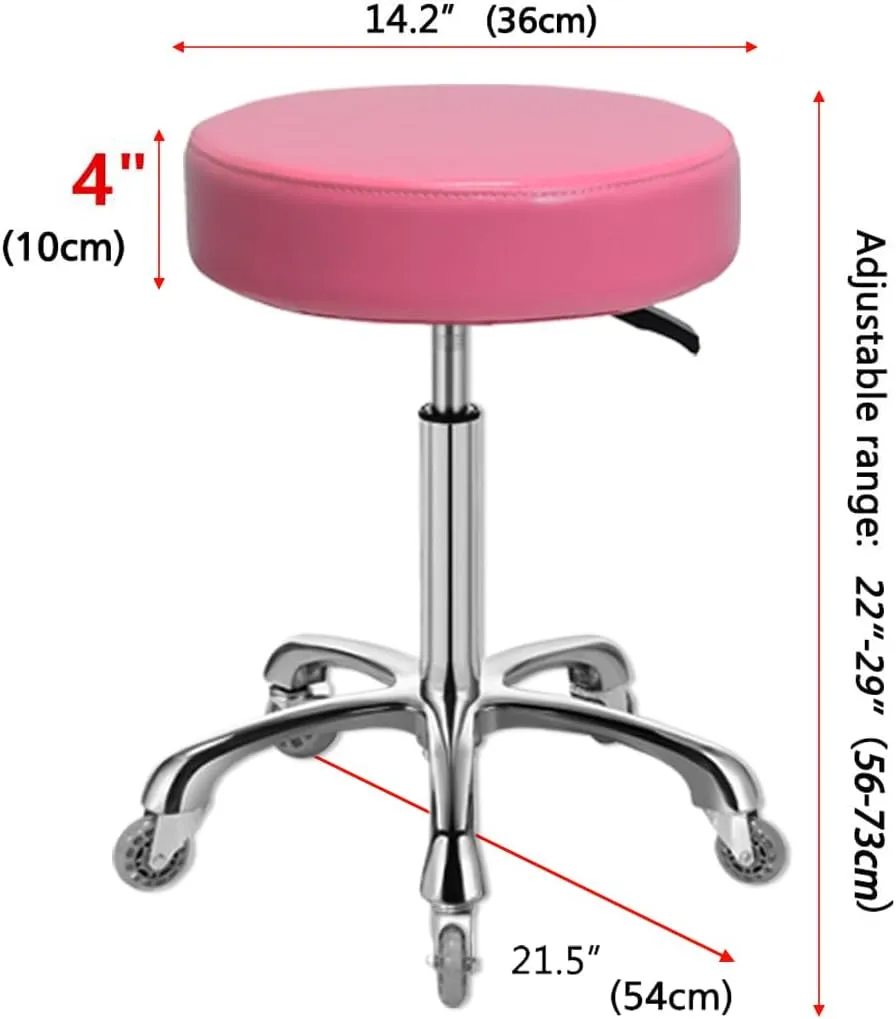 Rolling Stool with Wheels, Heavy Duty 400 lbs Stool for Shop Guitar Lab Tattoo Workbench Medical, Adjustable Swivel Chair (Pink)