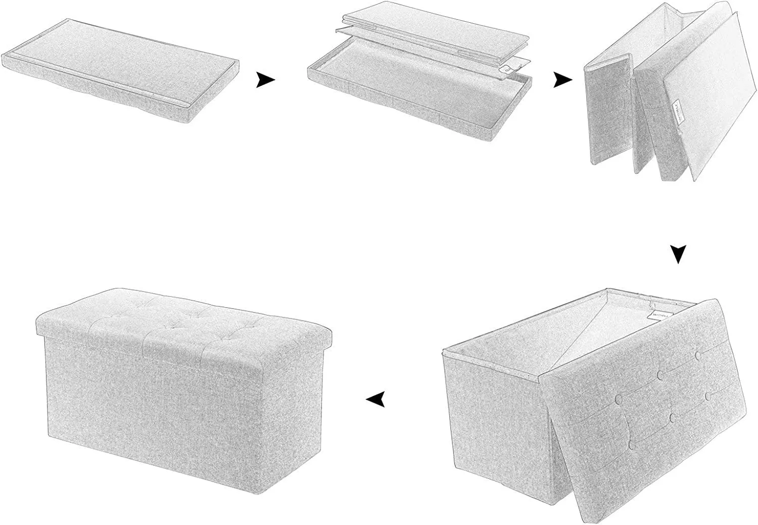 Rootz Foldable Storage Stool - Ottoman - Footrest - Large Capacity - 76cm x 37.5cm x 38cm - Convenient Storage - Linen Fabric - 80L