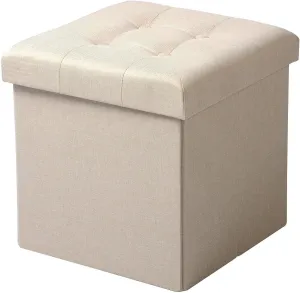Rootz Stool with Storage - Storage Bench - Foldable Ottoman - Linen Fabric - 37.5cm x 38cm x 37.5cm - Space Saving - Breathable - 38L Storage