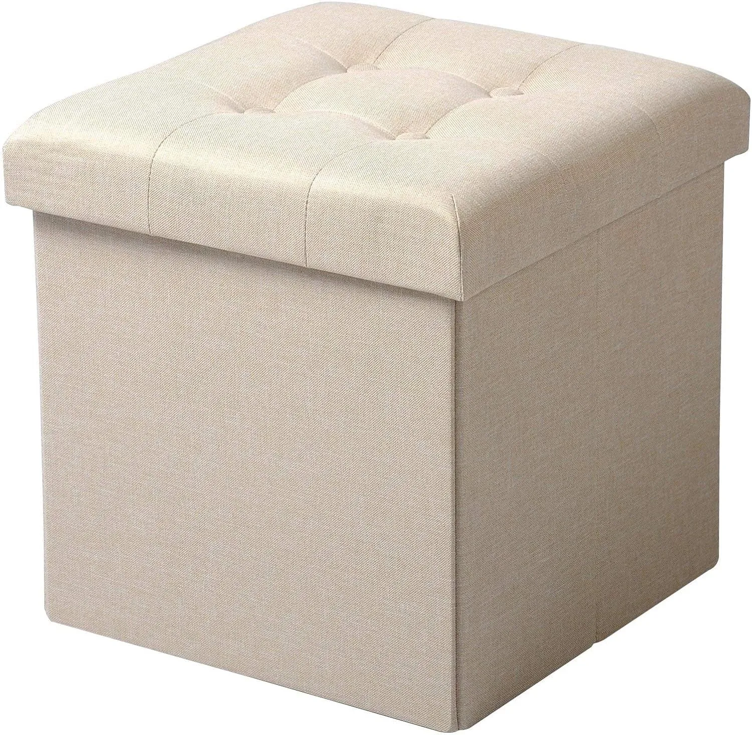 Rootz Stool with Storage - Storage Bench - Foldable Ottoman - Linen Fabric - 37.5cm x 38cm x 37.5cm - Space Saving - Breathable - 38L Storage