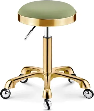 Round Salon Stool w/Wheels Hydraulic Leather Rolling Stool Heavy Duty Adjustable Height Work Shop Stool Load 150kg (Blue) (Green)