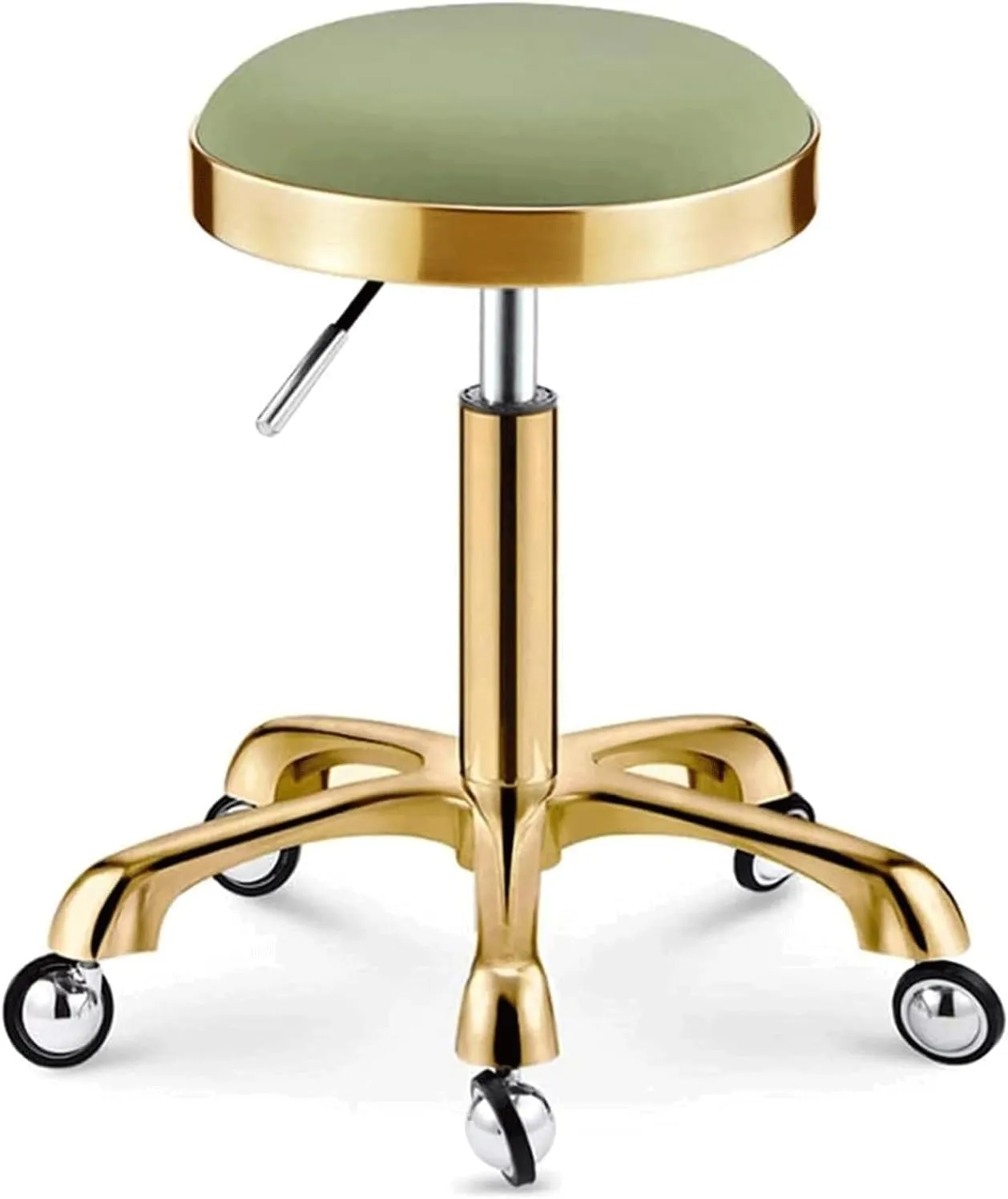 Round Salon Stool w/Wheels Hydraulic Leather Rolling Stool Heavy Duty Adjustable Height Work Shop Stool Load 150kg (Blue) (Green)