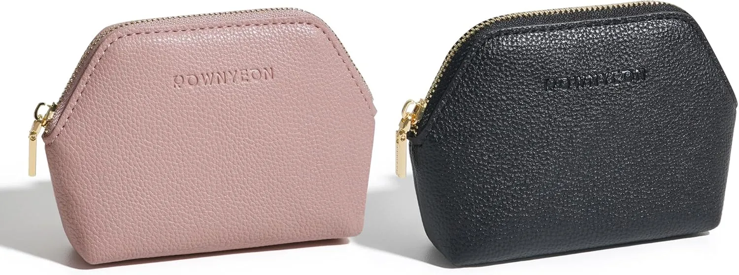 ROWNYEON Small Makeup Bag for Purse, Mini Portable Cosmetic Bags for Women, PU Leather Coin Purse Lipstick Cosmetic Accessories Organizer, Travel Makeup Pouch Zipper Pouch for Men Women