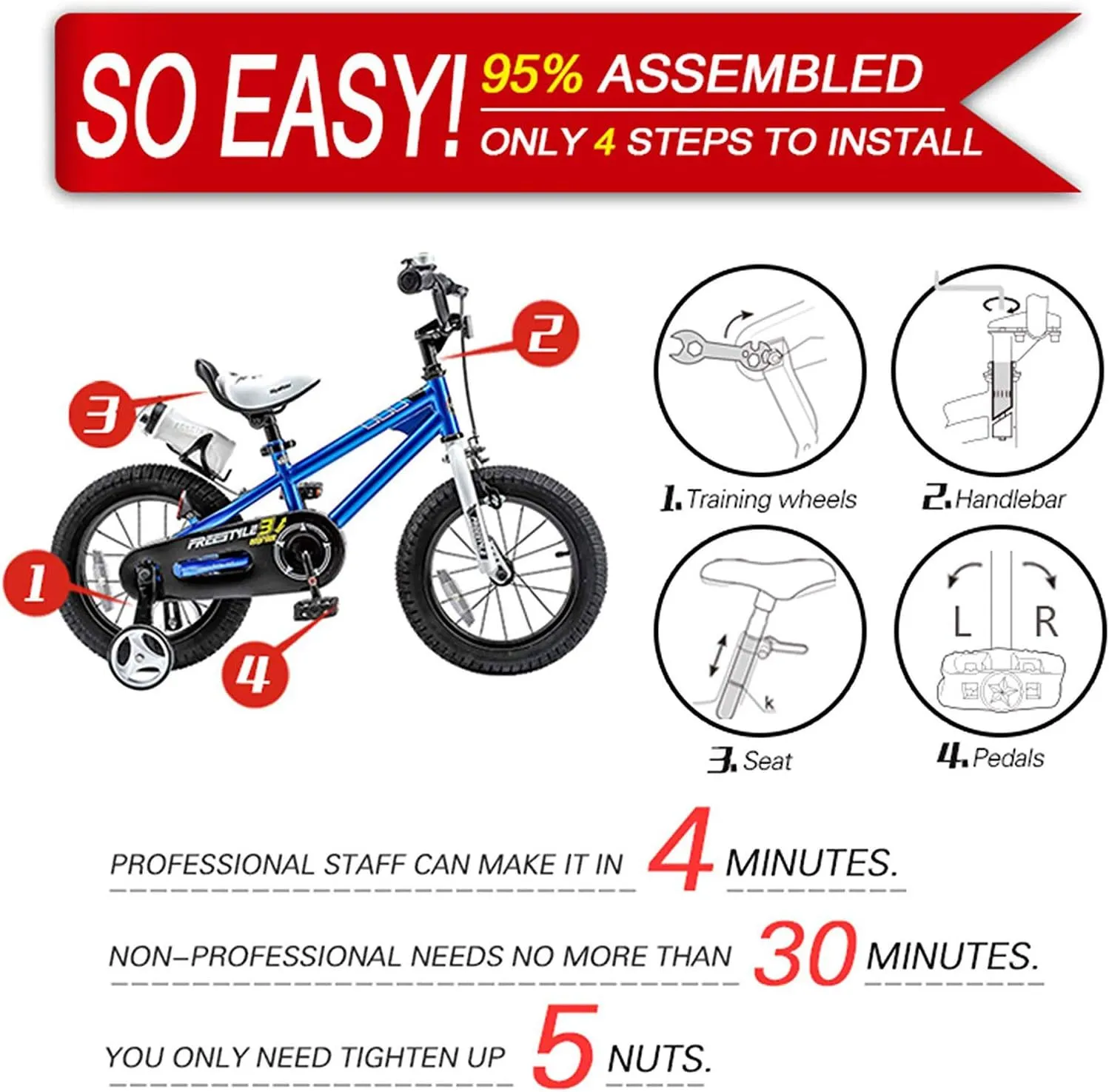 RoyalBaby Kids Bike EZ Freestyle Training Free Balance to Pedal Easy Learning Bicycle, 12-18 Inch for Toddlers to Big Kids