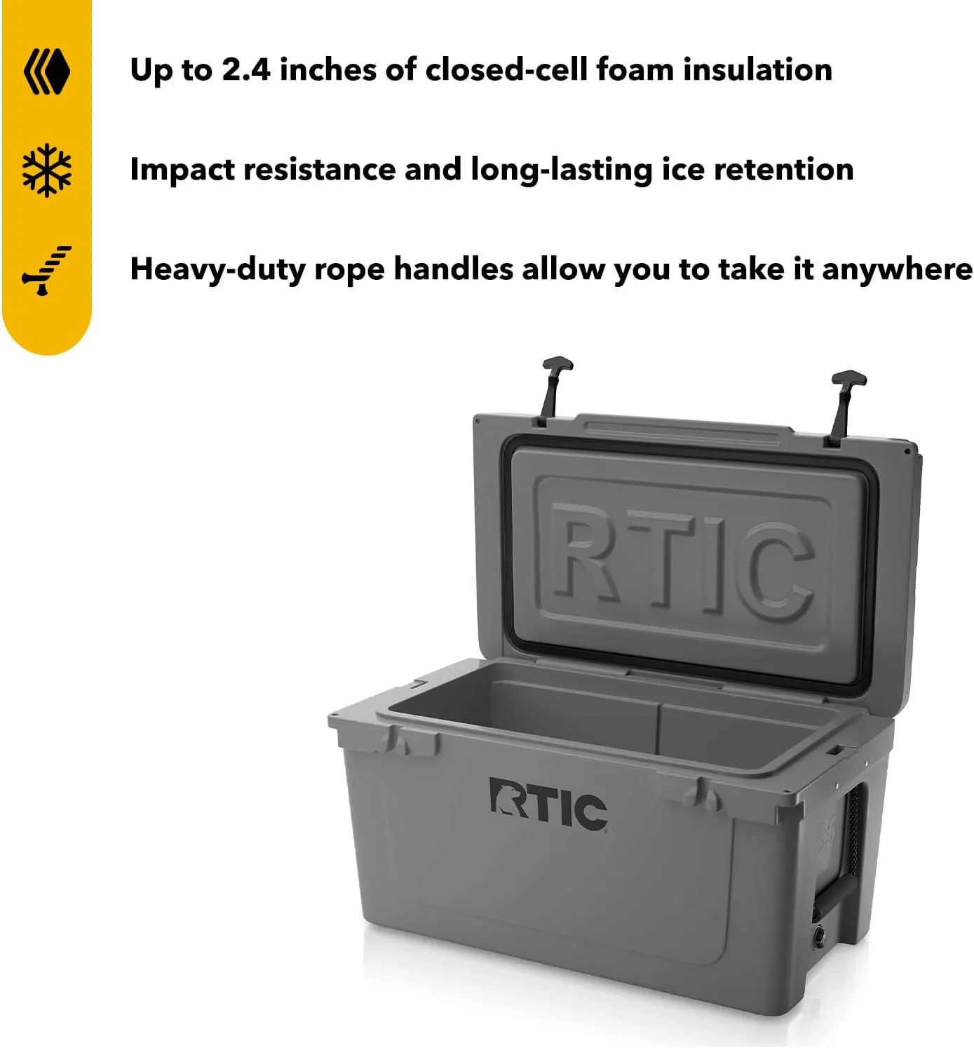 RTIC 65 QT Ultra-Tough Cooler Hard Insulated Portable Ice Chest Box for Beach, Drink, Beverage, Camping, Picnic, Fishing, Boat, Barbecue