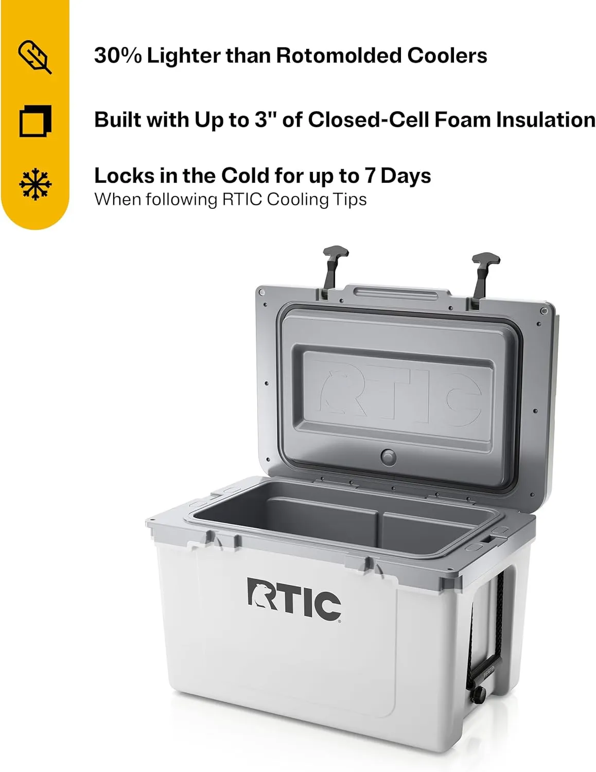 RTIC Ultra-Light 52 Quart Hard Cooler Insulated Portable Ice Chest Box for Beach, Drink, Beverage, Camping, Picnic, Fishing, Boat, Barbecue, 30% Lighter Than Rotomolded Coolers