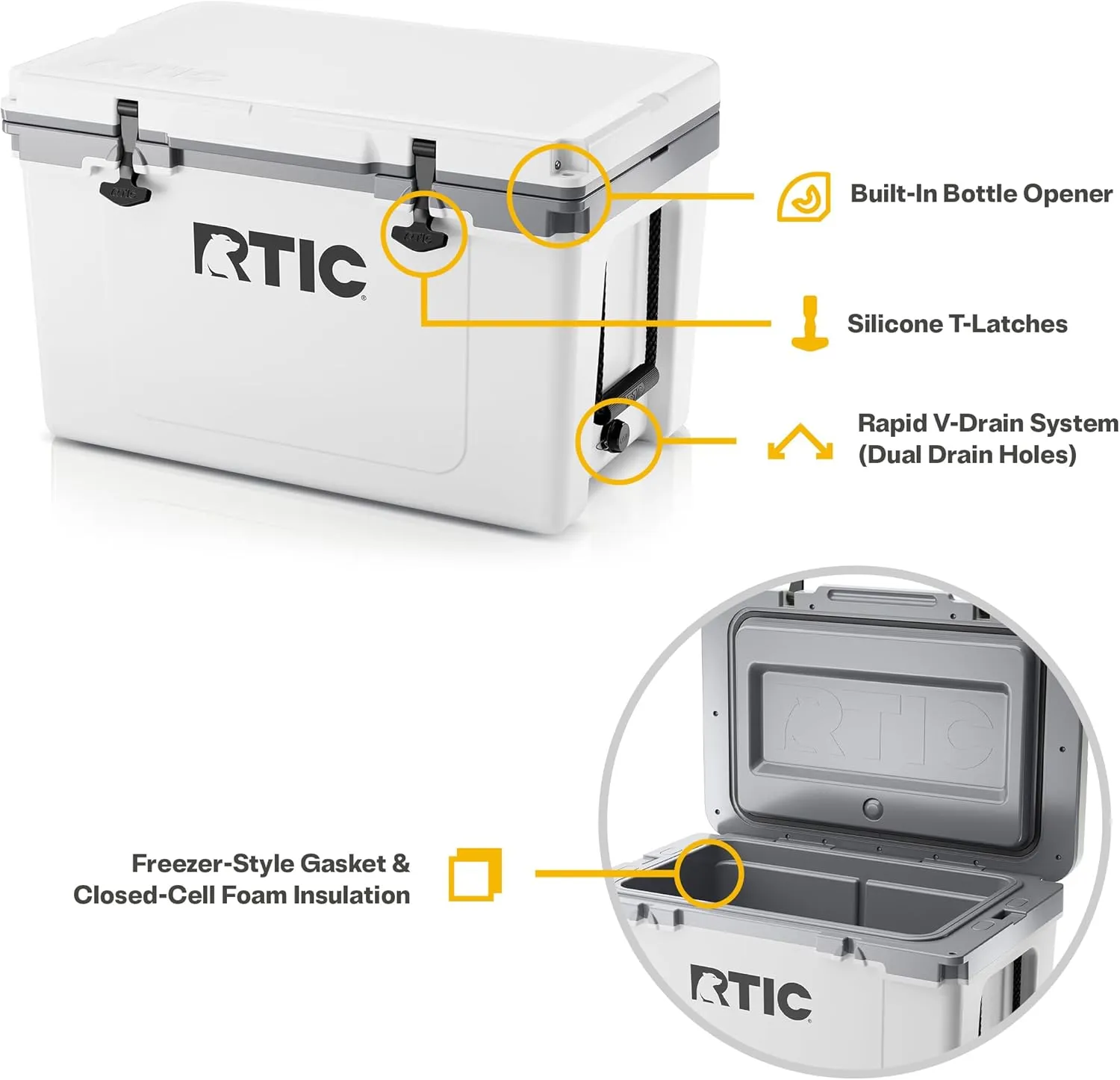 RTIC Ultra-Light 52 Quart Hard Cooler Insulated Portable Ice Chest Box for Beach, Drink, Beverage, Camping, Picnic, Fishing, Boat, Barbecue, 30% Lighter Than Rotomolded Coolers
