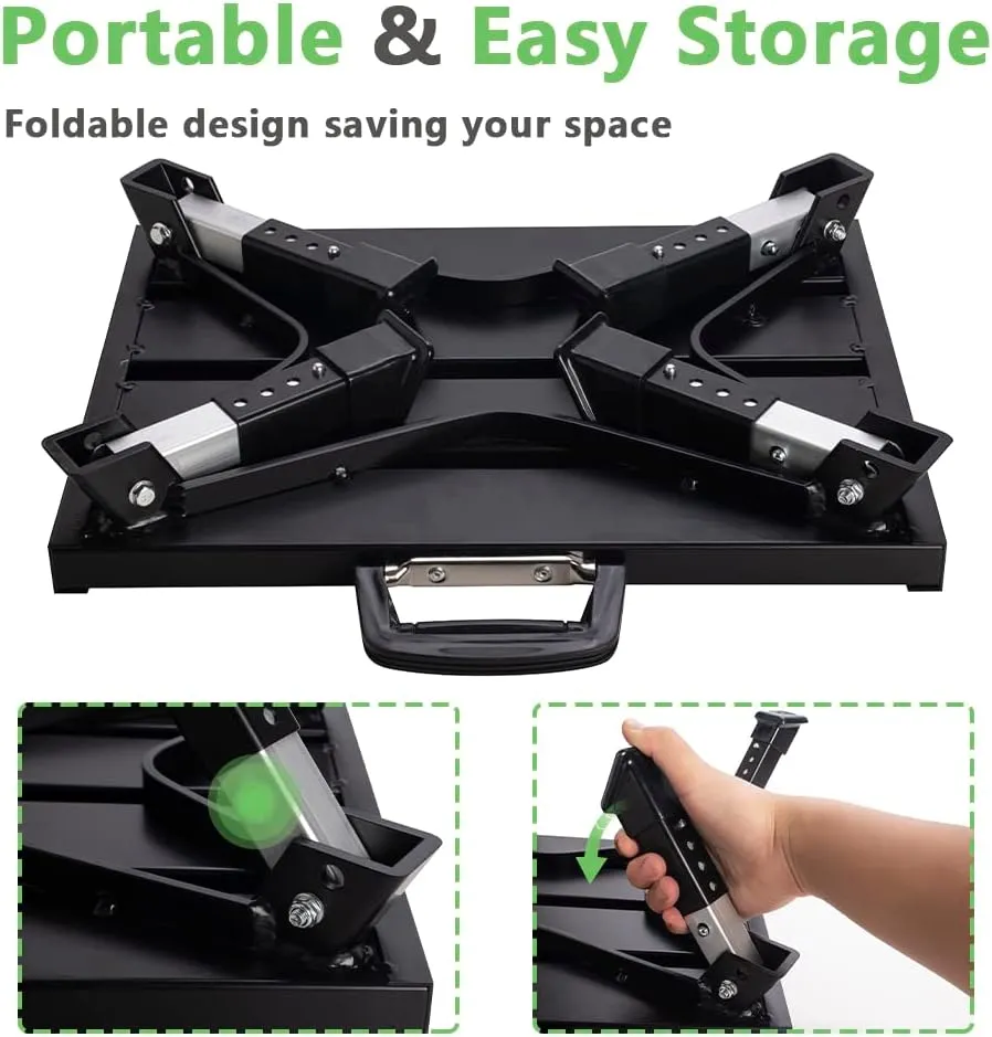 Rv Steps, 4-Level Adjustable Height Folding Camper Steps Non-Slip Fluorescent Strip Aluminum Platform Rv Accessories, Supports Up to 1000 lbs Handle Black