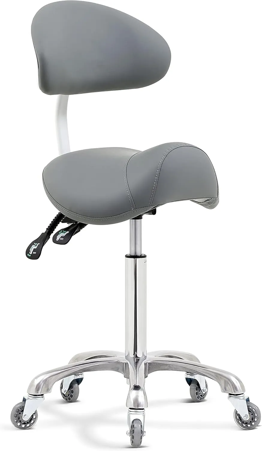 Saddle Stool Rolling Chair with Back Support,Esthetician Tattoo Dental Stool Chair,Lash Chairs for Eyelash Tech Massage Salon(Grey,with Backrest)