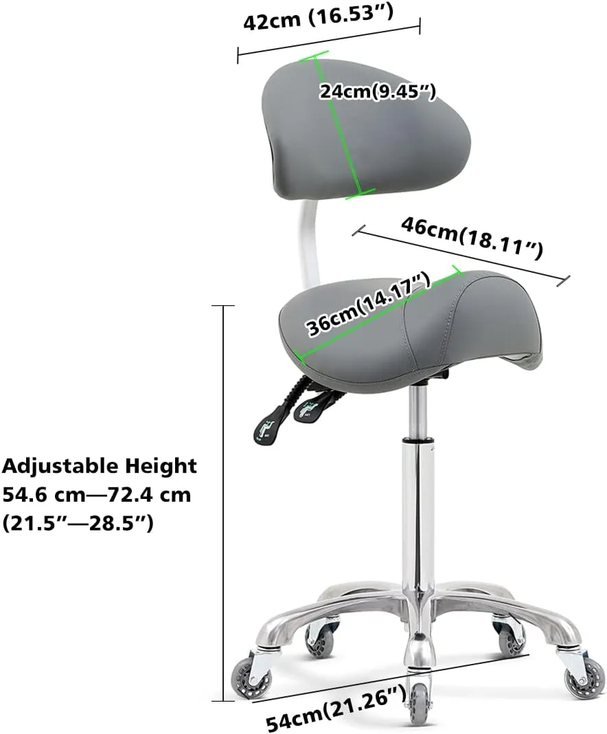 Saddle Stool Rolling Chair with Back Support,Esthetician Tattoo Dental Stool Chair,Lash Chairs for Eyelash Tech Massage Salon(Grey,with Backrest)
