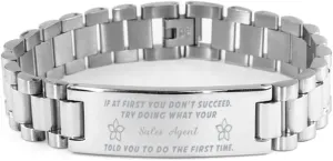 Sales Agent Bracelet, If at first you don't succeed, try doing what your athletic trainer told you to do the first time., Stainless Steel Courage Inspirational Wristband, Ladder Style