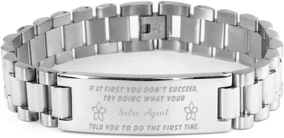 Sales Agent Bracelet, If at first you don't succeed, try doing what your athletic trainer told you to do the first time., Stainless Steel Courage Inspirational Wristband, Ladder Style