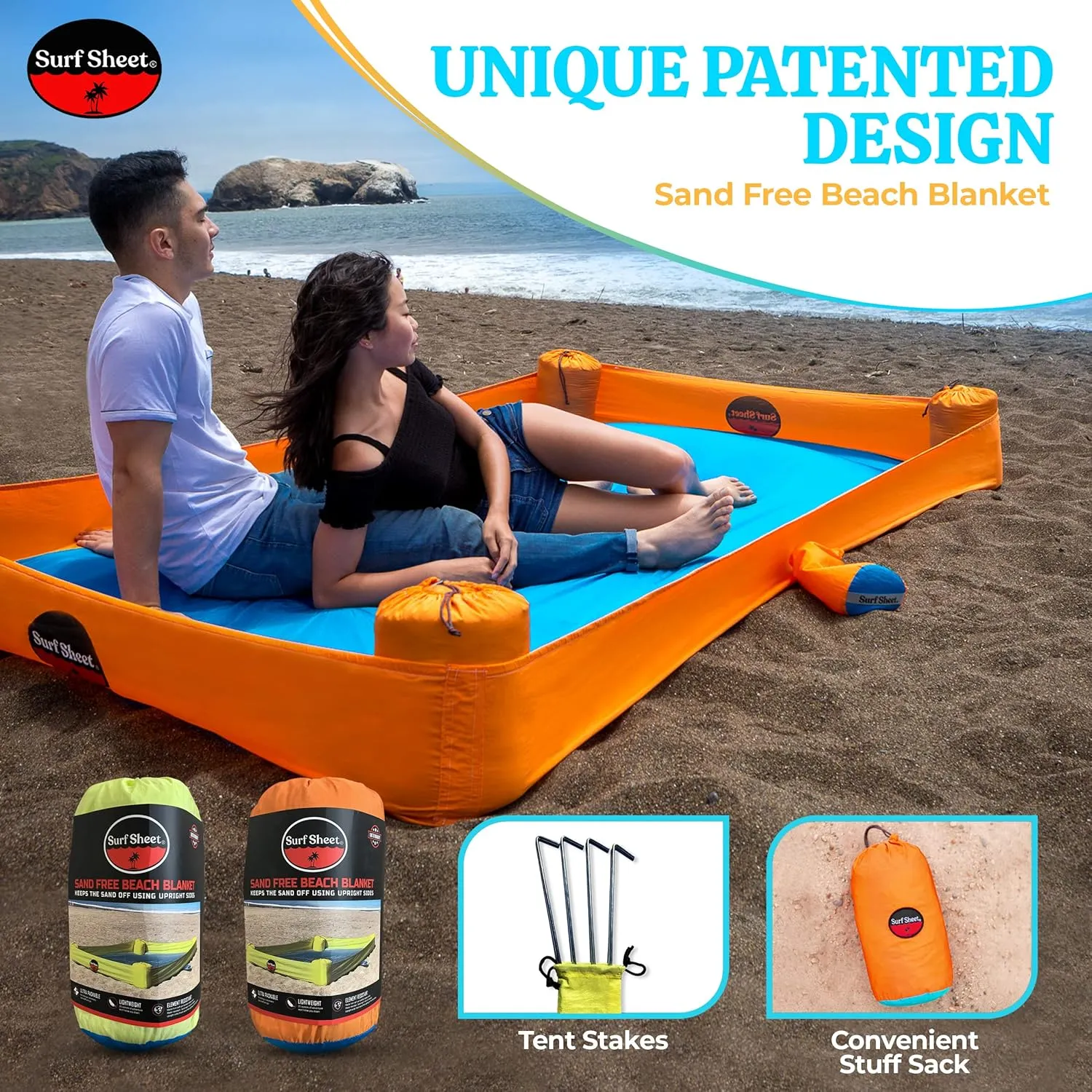 Sandproof Beach Blanket - Oversize Large Outdoor Picnic Blanket for Beaches & Camping - Portable Family Beach Blanket Waterproof Sandproof for Parks, Travel, Vacation Essentials(Orange)