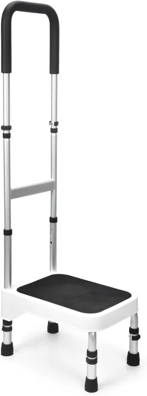 Sangohe Step Stool with Handle for Elderly, Aluminum Step Stools for Adults, Step Stool for Bed, Step Stool with Adjustable Handle and Legs, 275LBS Weight Capacity, 503A