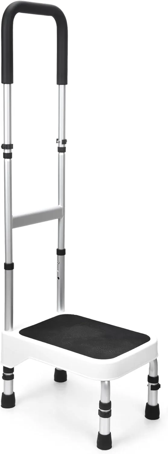 Sangohe Step Stool with Handle for Elderly, Aluminum Step Stools for Adults, Step Stool for Bed, Step Stool with Adjustable Handle and Legs, 275LBS Weight Capacity, 503A