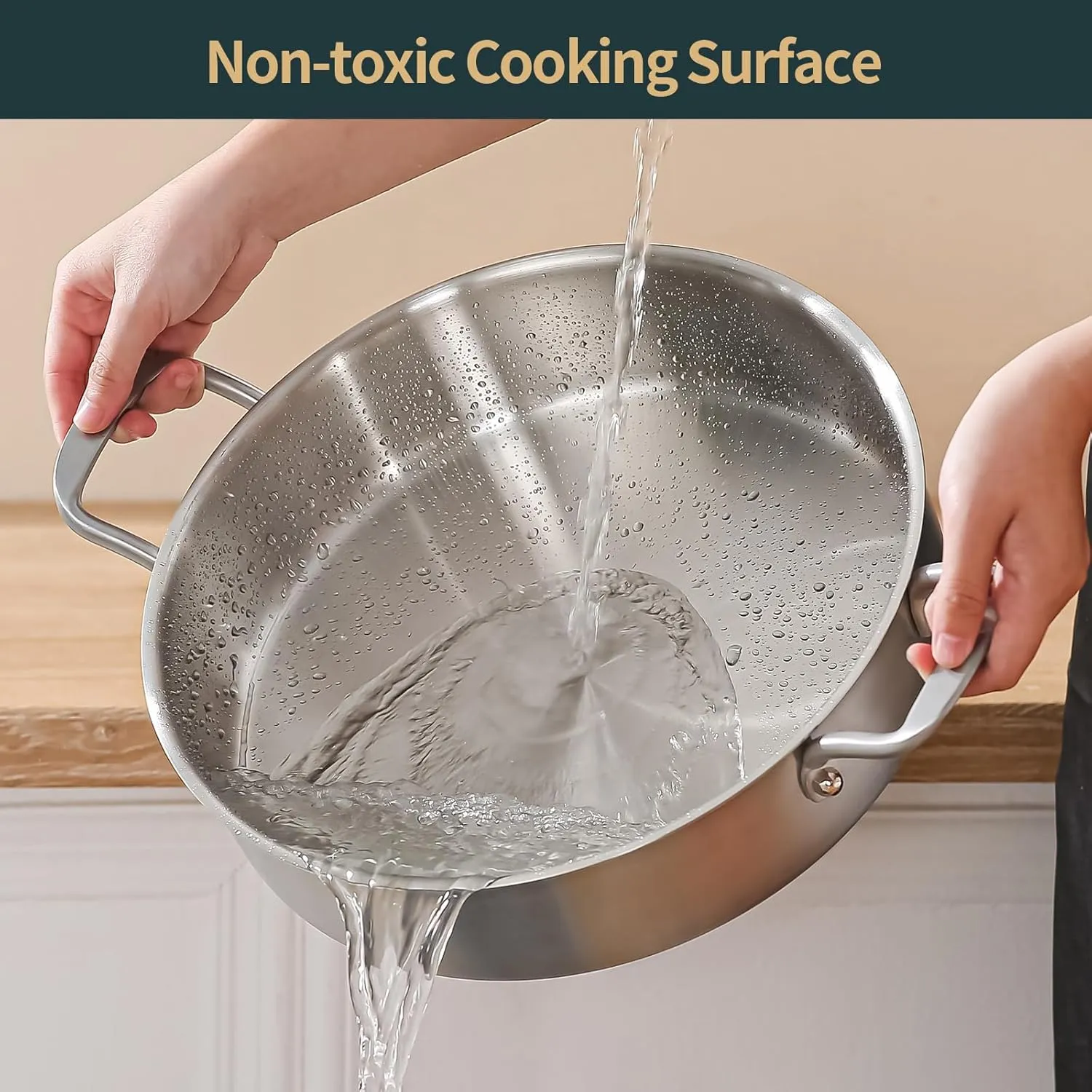 Saute Pan, 7 Quart Tri-Ply Stainless Steel Saute Pan, 12inch Deep Frying Pan with Lid, Saute Skillet, Rondeau Pot with Lid Compatible with All Cooktops Up to 600℉
