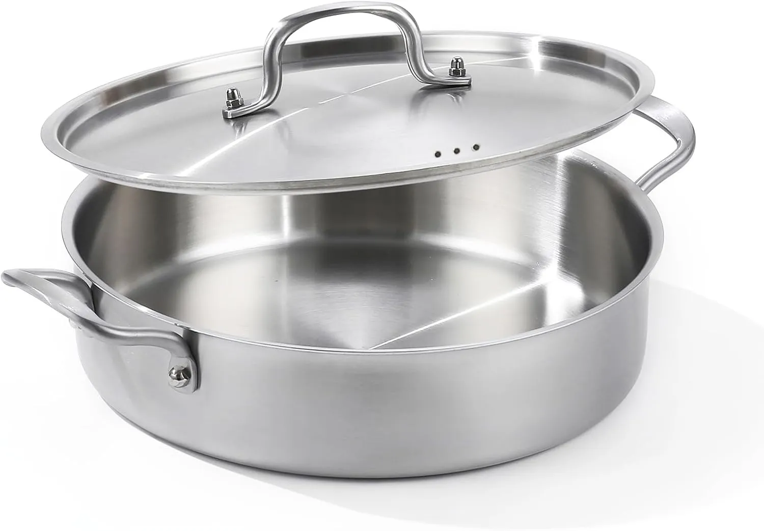 Saute Pan, 7 Quart Tri-Ply Stainless Steel Saute Pan, 12inch Deep Frying Pan with Lid, Saute Skillet, Rondeau Pot with Lid Compatible with All Cooktops Up to 600℉