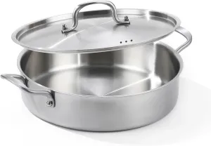 Saute Pan, 7 Quart Tri-Ply Stainless Steel Saute Pan, 12inch Deep Frying Pan with Lid, Saute Skillet, Rondeau Pot with Lid Compatible with All Cooktops Up to 600℉