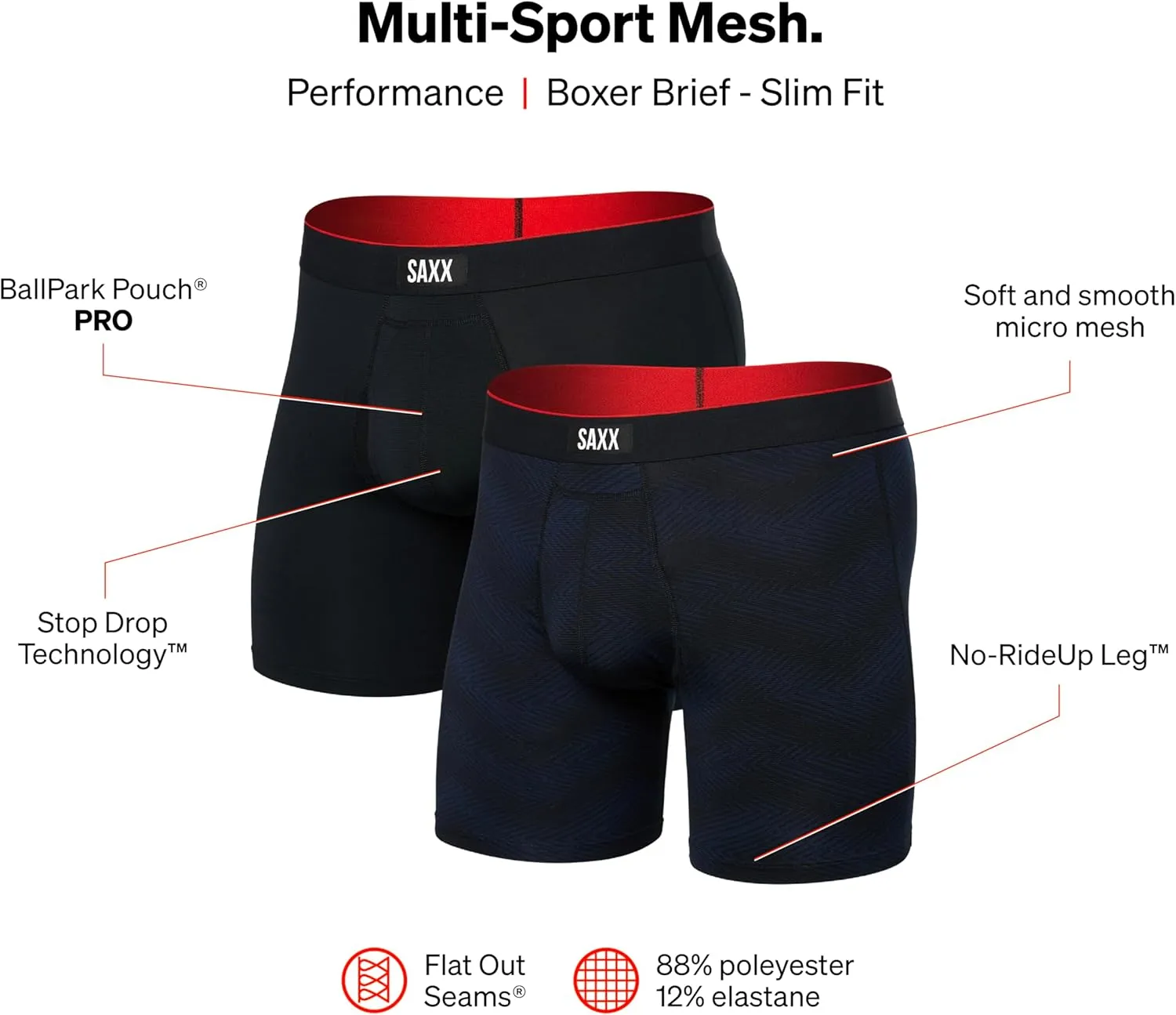 SAXX Underwear Co. Men's Underwear with Pouch Multi Sport Mesh Boxer Brief Fly 2Pk