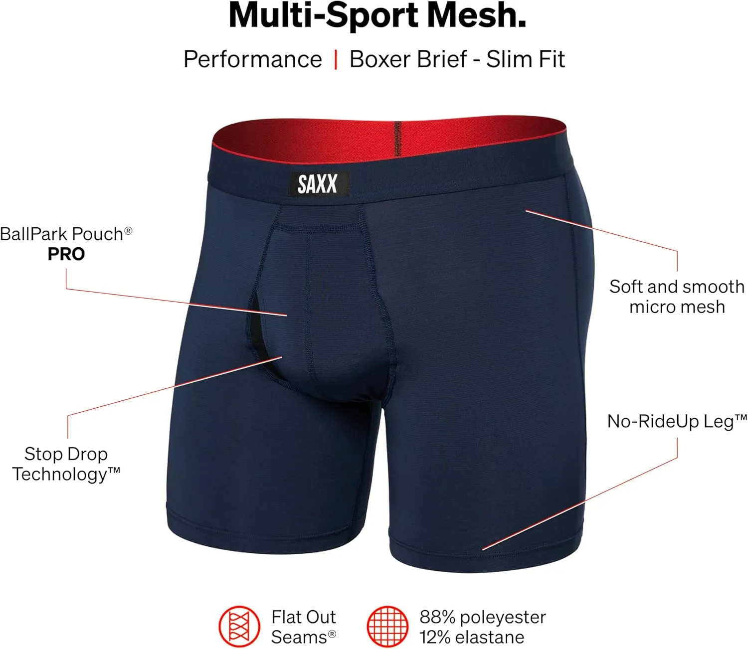SAXX Underwear Co. Men's Underwear with Pouch Multi Sport Mesh Boxer Brief Fly