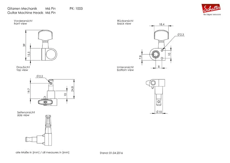 Schaller M6L Pin Fit Locking Tuners - Set of 3x3