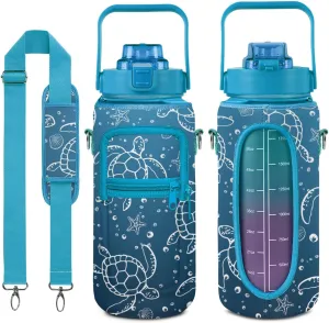 Sea Turtle Gifts for Women, Sea Turtle Water Bottle Half Gallon Water Bottle with Time Marker, Sports Gym Water Bottles for Women BPA Free Half Gallon Water Jugs Motivational Water Bottles 64 oz