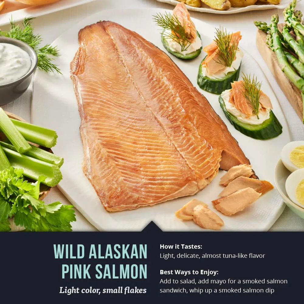 SeaBear - Premium Wild Alaskan Smoked Sockeye, Coho, and Pink Salmon Trio - 18oz Box
