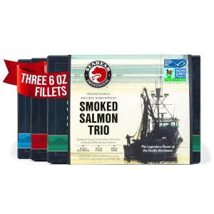 SeaBear - Premium Wild Alaskan Smoked Sockeye, Coho, and Pink Salmon Trio - 18oz Box
