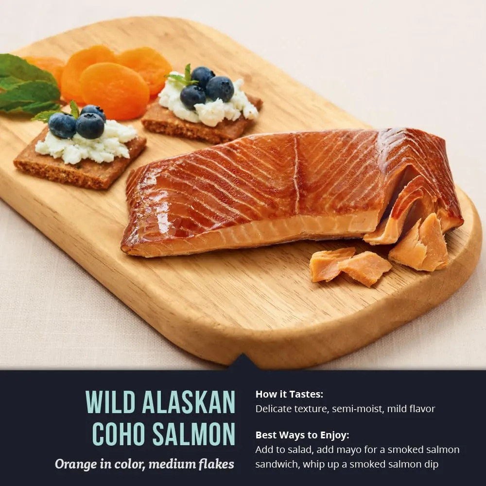 SeaBear - Premium Wild Alaskan Smoked Sockeye, Coho, and Pink Salmon Trio - 18oz Box