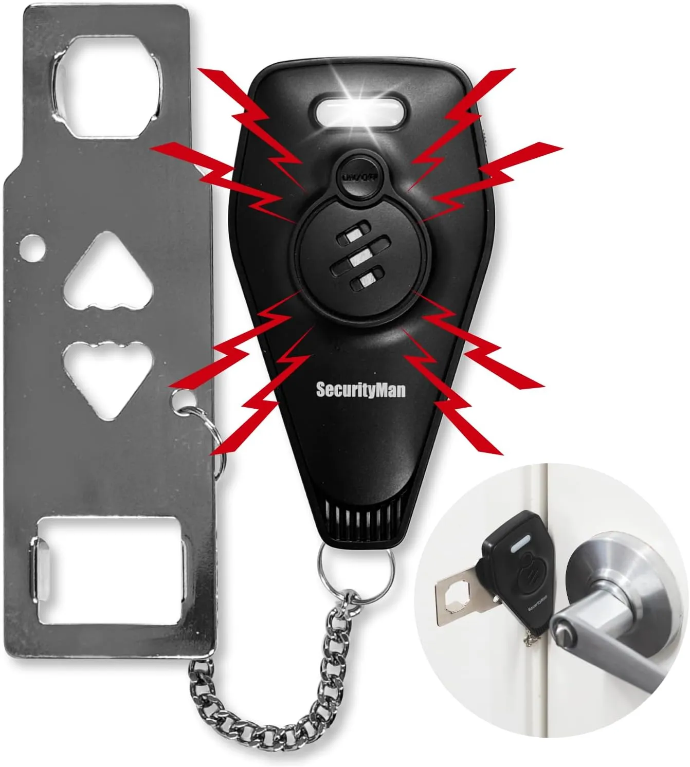 Securityman Portable Door Lock with Alarm | Hotel Door Locks for Travelers Security | Loud 130dB Door Security Device for Hotel Room, Apartment Home, & Travel Safety Inside for Women Children - Black