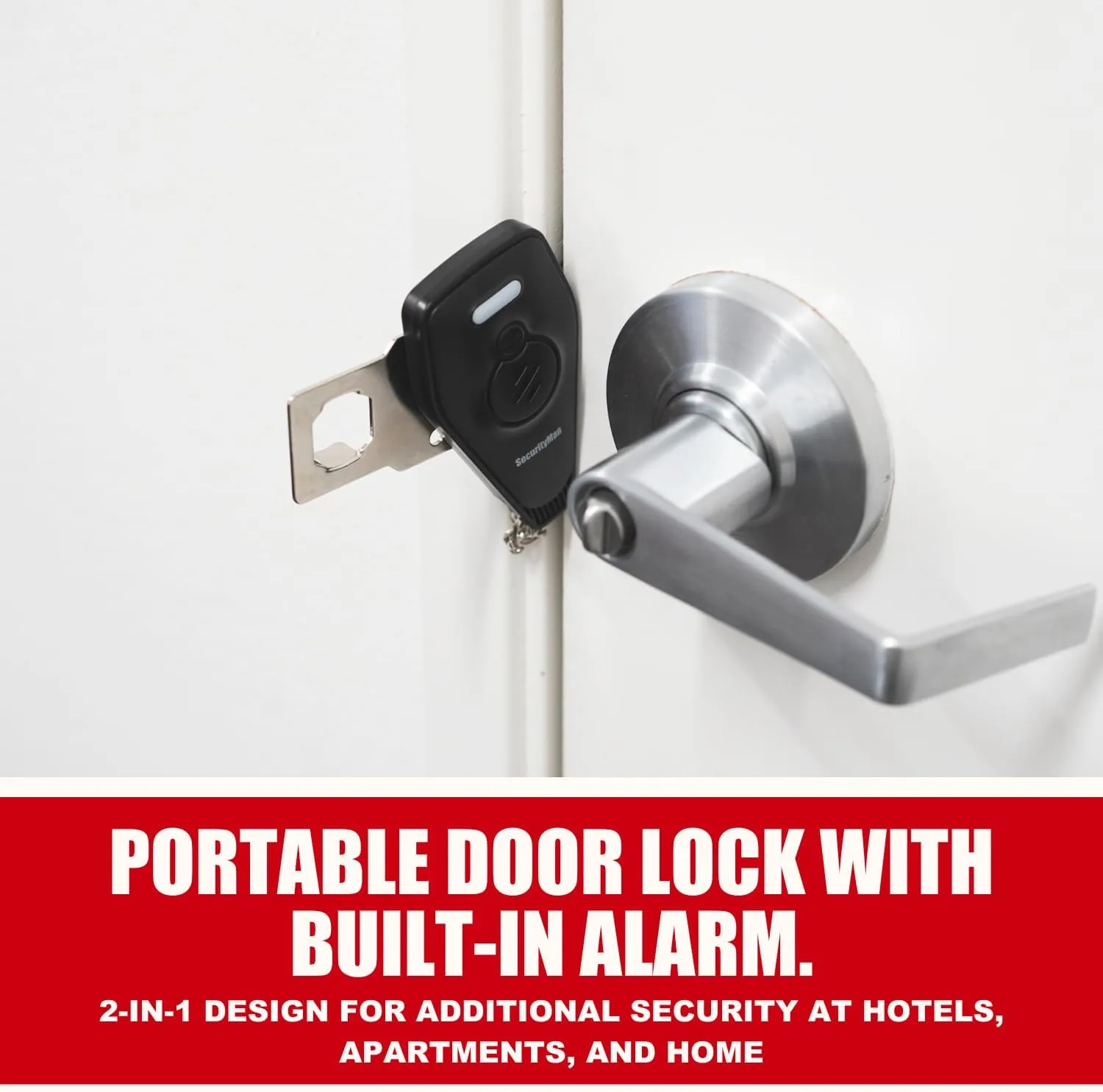 Securityman Portable Door Lock with Alarm | Hotel Door Locks for Travelers Security | Loud 130dB Door Security Device for Hotel Room, Apartment Home, & Travel Safety Inside for Women Children - Black